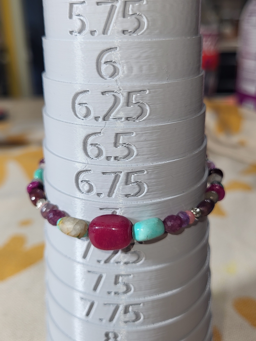 Handcrafted Multicolor Beaded Bracelet -Genuine Turquoise & Rubies 7in